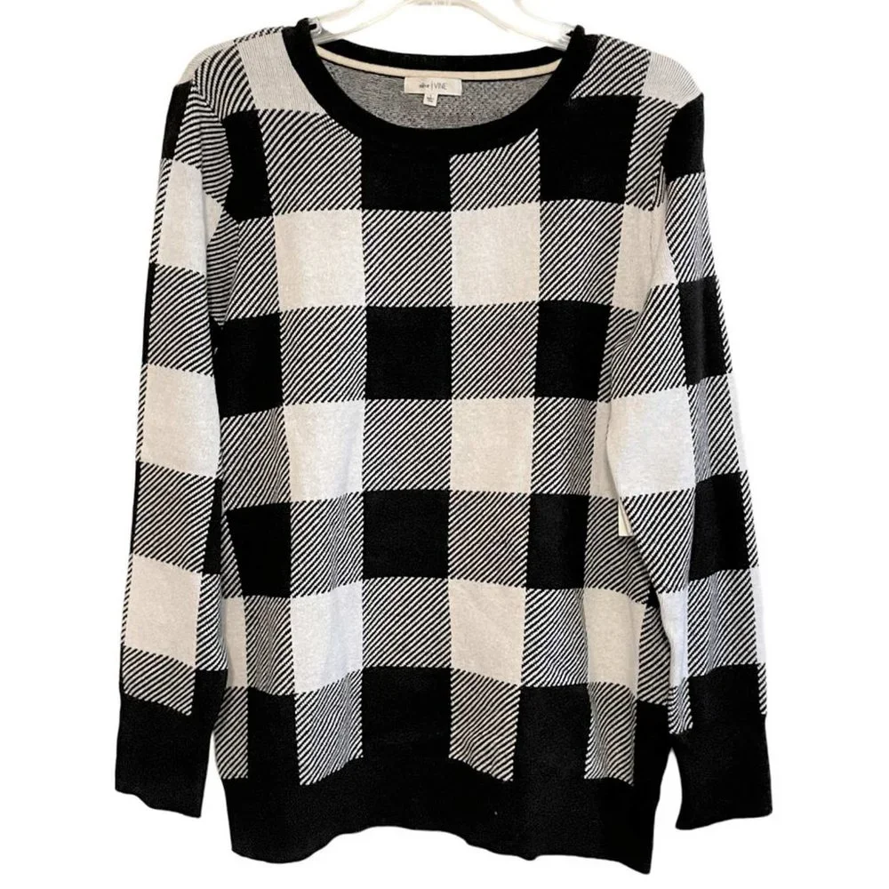 Olive & Vine Jacquard Buffalo Checkered Sweater (555)LARGE - Picture 1 of 4